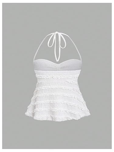 SOLY HUX Women's Peplum Halter Crop Tops Y2K Drawstring Tie Ruched Dressy Casual Spaghetti Strap Cami Top thumbnail 3