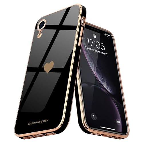 Teageo Lovely Case for iPhone Xr, Cute Heart Back, Black | Luxury Bling Plating, Soft TPU, Anti-Scratch Shockproof Bumper, for Women Girls, Lovely Heart Pattern - Image 1