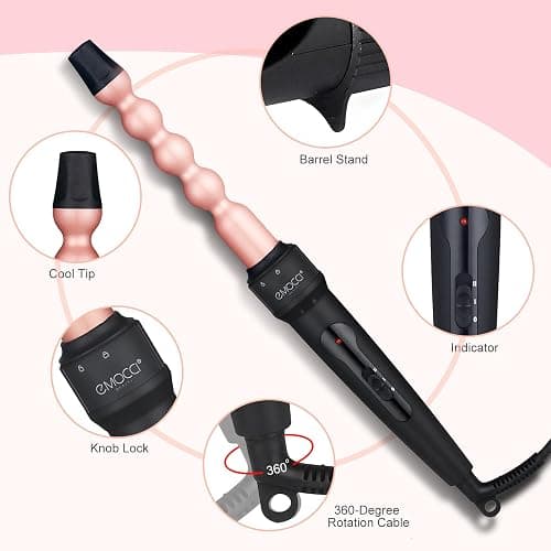 5 in 1 Curling Wand Iron Set - EMOCCI PRO Instant Heat Long lasting Hair Waver Iron Straightener and Curler 2 in 1 with 5 Interchangeable Ceramic Tourmaline Barrels for All Curly and Wavy Hairstyle thumbnail 2