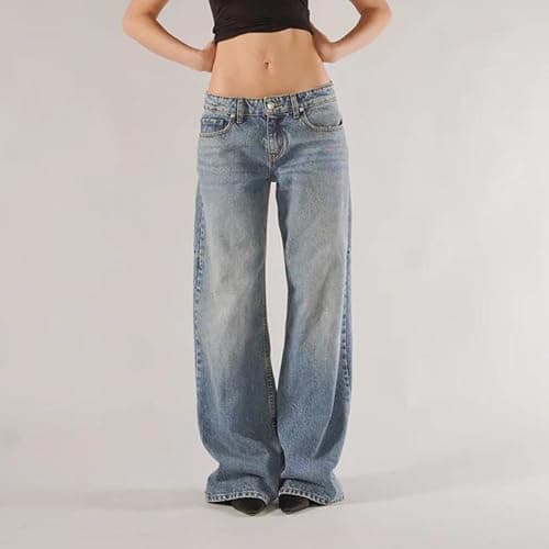 Women Y2k Low Rise Denim Pants Loose Fit Boyfriend Wide Leg Baggy Jeans with Pockets Vintage Casual Streetwear thumbnail 2