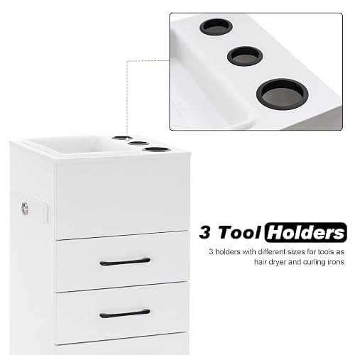 BarberPub Salon Storage Cabinet Beauty Locker Hair Dryer Holder Stylist Spa Equipment with Drawer 2035 (White) thumbnail 5