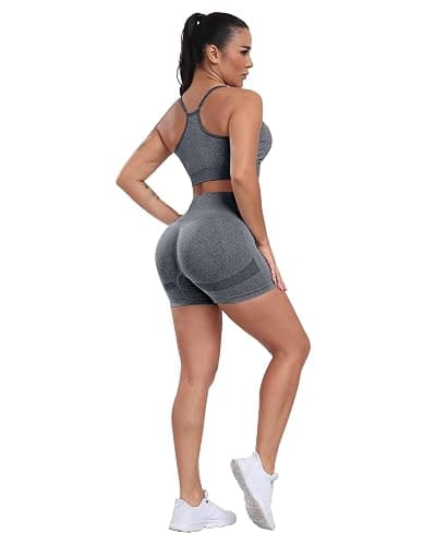 CHRLEISURE Women's 4 Packs Workout Gym Shorts, High Waisted Butt Lifting Scrunch Butt Seamless Booty Shorts - 4 Packs (Black, Black, Dark Gray, Light Gray) - Large thumbnail 5