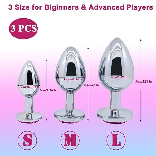 3 PCS Butt Plug, Stainless Steel Anal Plug in 3 Sizes, Anal Sex Toys for Men Women, Non-Slip Butt Plug Set Washable Rustproof for Gay Couples (7cm 8.2cm 9cm) (Pink) thumbnail 2