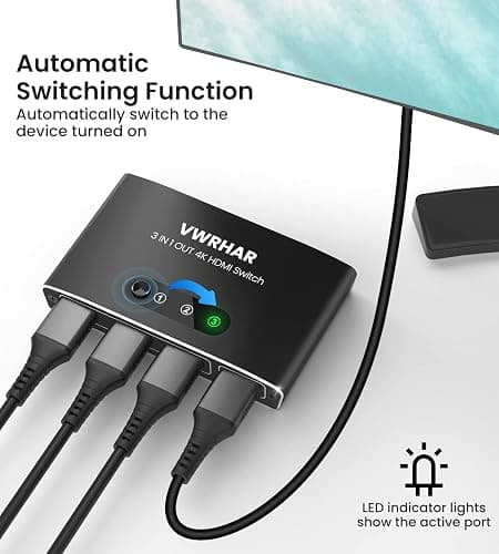 HDMI Switch 3 in 1 Out 4K UHD HDMI Switcher Splitter, Automatic Switch with Remote Metal Splitter Box Hub Support 4K 60Hz 3D 1080P HDCP2.2 for PS5 PS4 Xbox DVD Player Fire Stick Apple TV PC thumbnail 4