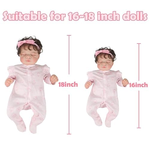 CARANOVO 2 Pcs Realistic Reborn Baby Doll Clothes for 16-18 Inch Dolls | Handmade Pink Bunny Jumpsuit + Headband, Soft Stretchy Safe, Clothing Set Accessories thumbnail 3