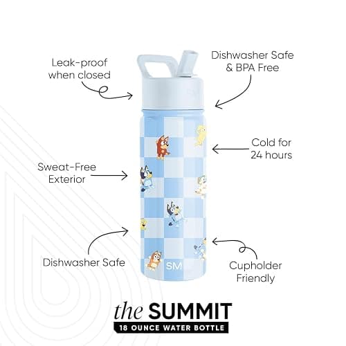 Simple Modern Kids Summit Water Bottle with Straw Lid | Bluey 18oz Stainless Steel Cup Insulated Tumbler for Girls, Boys, School | Bluey Checkmate - Bluey: Checkmate - 18 Ounces thumbnail 3
