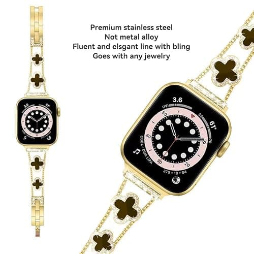 Musk-MSKR Diamond Metal Bands Add Sparkle to Your Watch For Apple Watch Series 11/10/9/8/7/6/5/4/3/2/SE/Ultra Clover Simple and Stylish Compatible with 38mm40mm41mm42mm44mm45mm 46mm49mm Women's Wear thumbnail 6