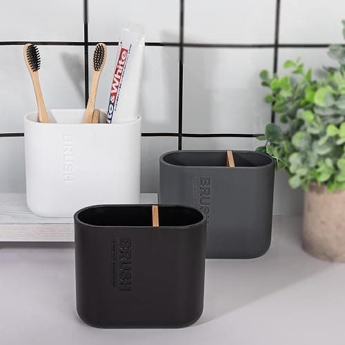 Toothbrush Holders Bamboo Electric Toothbrush Holder Bathroom Storage Organizer Countertop for Toothpaste, Floss, Razor, White thumbnail 7