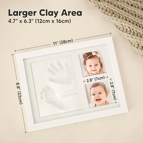 Baby Hand and Footprint Kit - Quick Dry Clay Baby Footprint Kit, Newborn Keepsake, Nursery Picture Frame for Boys, Girls, Personalized Gifts for Shower & Registry, New Mom Gift (Alpine White) thumbnail 2