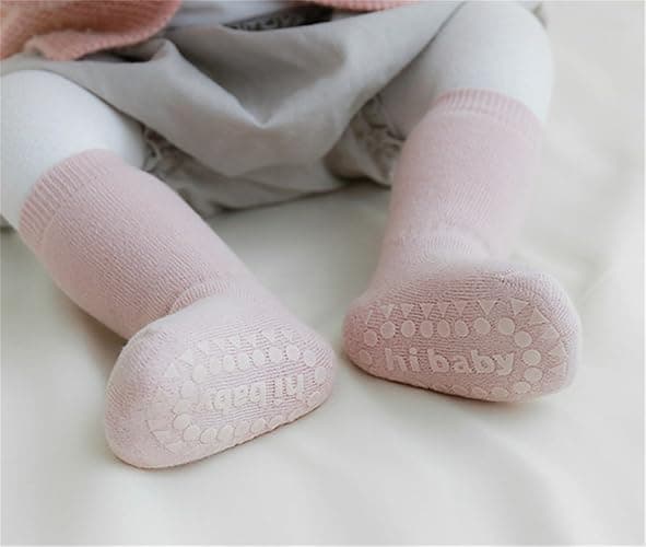 BEHELE Baby Non Slip Grip Socks Toddler Knee High Anti Skid Crew Slipper Crawling Socks for Girls Boys Newborn thumbnail 5