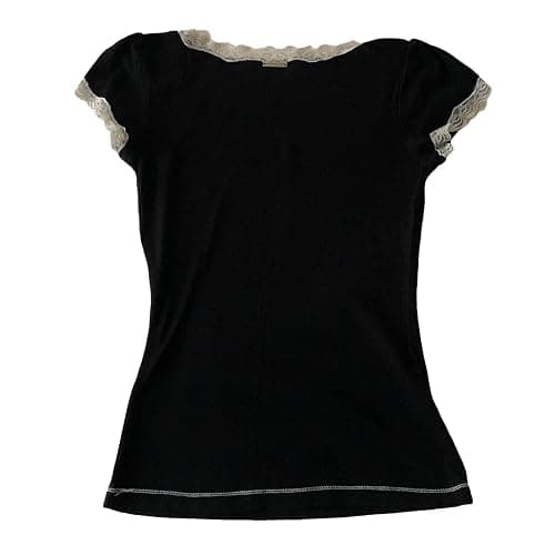 Y2K Fairy Lace Trim Top for Teen Girls Short Sleeve Slim Fit T-Shirts 2000s Tees Aesthetic Clothes thumbnail 3
