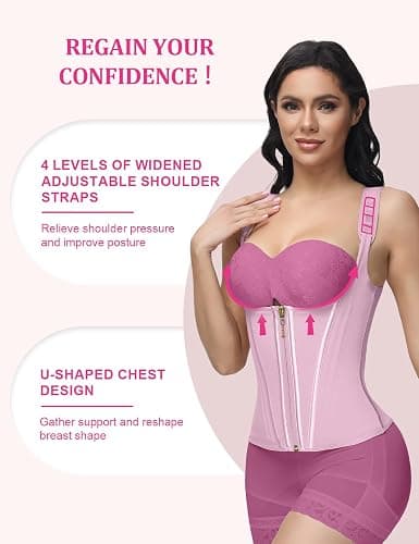 SHAPSHE Waist Trainer for Women, Tummy Control Sports Girdle, Workout Body Shaper with Adjustable Shoulder Strap - Pink - Small thumbnail 6