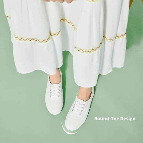 TUOPIN Womens White Canvas Sneakers Low Top Lace-up Canvas Shoes Lightweight Casual Tennis Shoes thumbnail 5