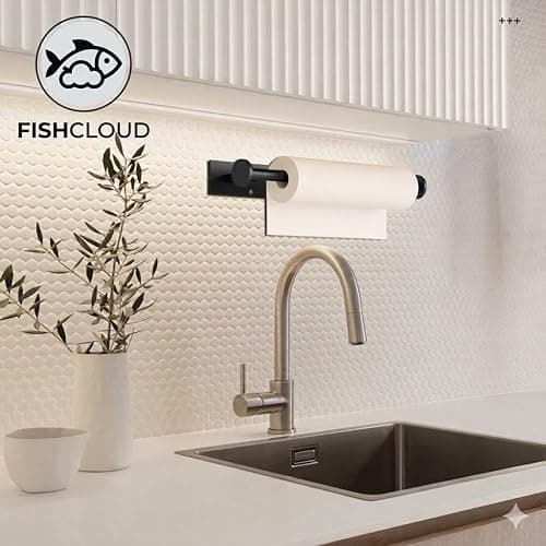 FISHCLOUD Paper Towel Holder Wall Mount - Self Adhesive No Drill or Drilling, SUS304 Stainless Steel - Kitchen, Bathroom, Sink, Pantry, Fridge(Black) thumbnail 3
