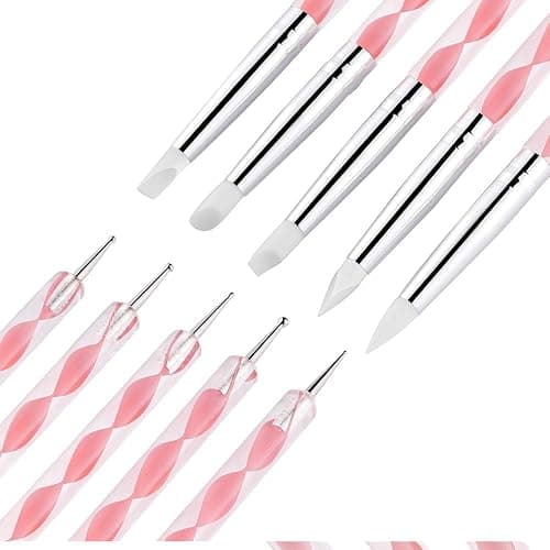 21 Pcs Nail Art Brushes Nail Art Tool Set Resin Palette Nail Art Painting Mixed Color 2 Way Acrylic Silicone Carving Pen Dotting Pen Tool Manicure Kit DIY Makeup Display Board for Home Salon, Pink thumbnail 5