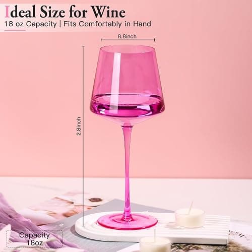 SIPBYSOP Hot Pink Wine Glasses Set of 4 – Colorful Stemmed Glasses in Mixed Shades of Pink,Coloful Birthday Party Wine Glass,18OZ,Mothers Day Gifts,Gifts for My Wife thumbnail 2