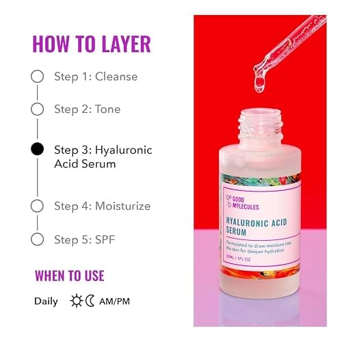 Good Molecules Hyaluronic Acid Serum - 1% Hyaluronic Acid Non-greasy Ultra Hydrating Serum, Facial Moisturizer for Plumper Skin, Skin Care for Face thumbnail 4
