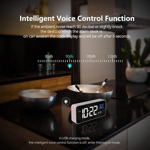 LATEC Digital Alarm Clock with Big LED Temperature Display, Bedside Clock with 13 Alarm Sounds USB Charging Port 4 Levels Adjustable Brightness Dimmer Snooze Portable Mirror Alarm with Dual Alarm Pink thumbnail 4