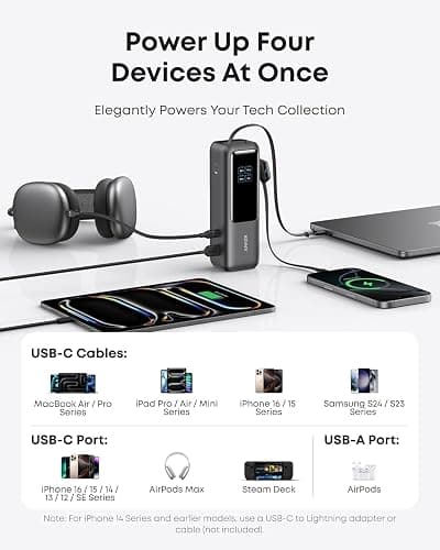 Anker Laptop Power Bank, 25,000mAh Portable Charger with Triple 100W USB-C Ports, Built-in and Retractable Cables, for iPhone 16/15 Series, MacBook, Samsung, and More (Flight-Approved) thumbnail 5