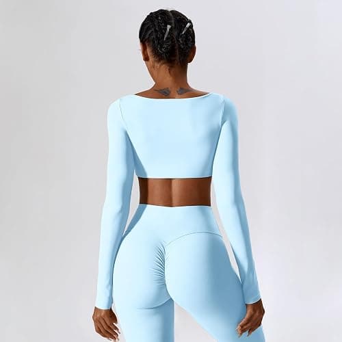 IMEKIS Gym Set for Women Yoga Outfit Long Sleeve Sport Crop Top with Flared Pants 2 PCS Sportswear Workout Fitness Jogging Tracksuit thumbnail 6
