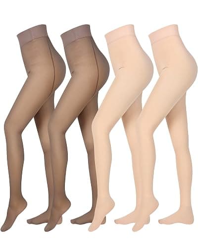 Foaincore 4 Pairs Fleece Lined Tights Women Fleece Lined Leggings Warm Tights Thermal Translucent Leggings for Winter - Image 1