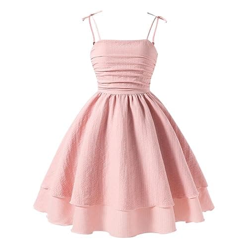 duxyoz Girl's Summer Dresses Spaghetti Strap Swing Pleated Cotton Dress Tween Kids Flowy Front Ruched Boho Beach Casual Midi Sundress for Princess Birthday Party Wedding Prom Gown thumbnail 3