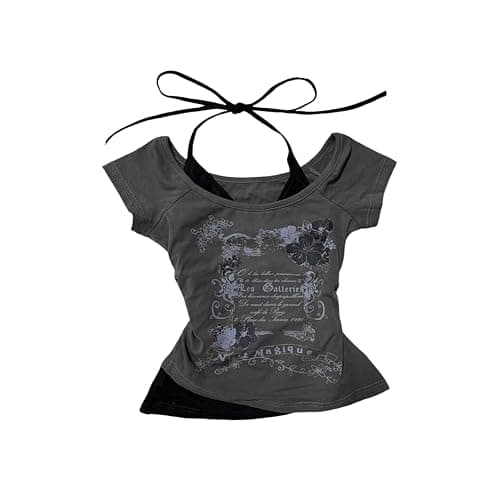 Baby Tee Y2k Women Grunge Top Emo 2000s Vintage Fake Two Piece Short Sleeve T Shirt Crop Tops Teens - Image 1