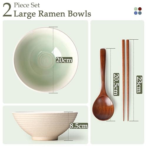 NUTRIUPS 1200ml Ceramic Ramen Bowl Set of 2 Noodle Bowls with Chopsticks and Spoons(Teal) thumbnail 3