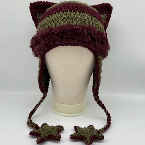 Beanies Cat Beanie Y2k Beanie Goth Knit Hat Grunge Crochet Hats for Women y2k Accessories thumbnail 3