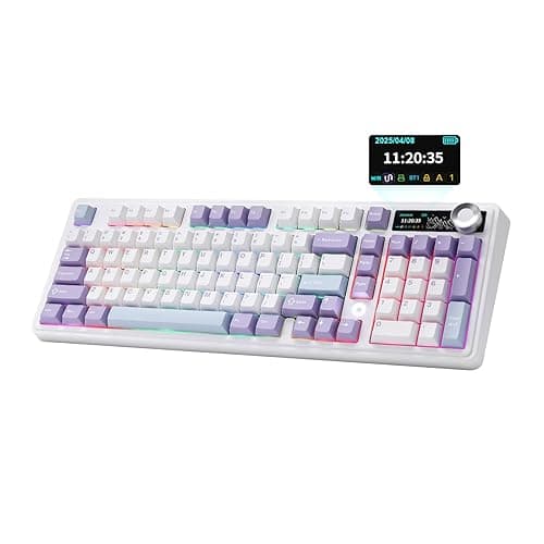 MIKIBY AJAZZ AK980 Mechanical Keyboard, Creamy & Thocky with Smart Display & Knob, 98% Wireless Tri-Mode BT/2.4G/USB-C, Hot Swappable, RGB Light for Win & Mac (Purple, Murad Switch) - Image 1