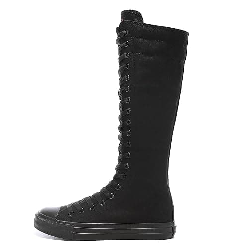 Momuk Women's Fashion Lace Up Knee High Canvas Zip Boots Girls Fancy School Shoes thumbnail 4