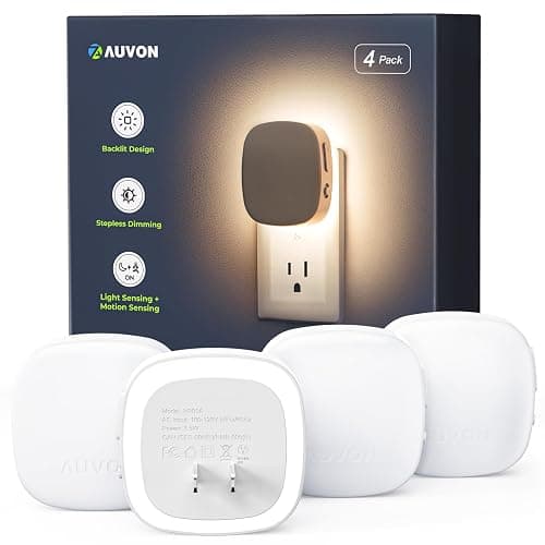 AUVON Plug-in LED Backlit Night Light with Motion Sensor & Dusk to Dawn Sensor, Dimmable Cool White Nightlight with 1-50 lm Adjustable Brightness for Bedroom, Bathroom, Stairs, Hallway (4 Pack) - Image 1