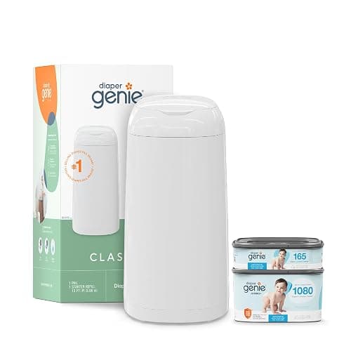 Diaper Genie Classic Diaper Pail Gift Set | Push-N-Lock Odor Control | Includes Starter Refill and Jumbo+ Refill | Holds up to 1,245 Newborn Diapers | Baby Registry Must-Have - Image 1