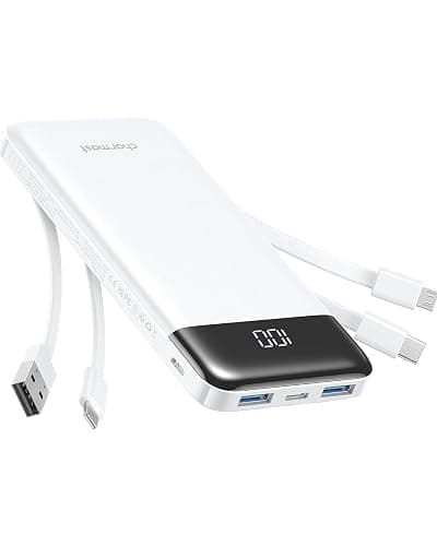 charmast Portable Charger with Reinforced Built-in 4 Cables,10000mAh Power Bank Travel Essentials 6 Outputs 3 Inputs 3A Fast Charging Compatible with iPhone iPad Samsung Google Pixel LG Moto etc. - Image 1