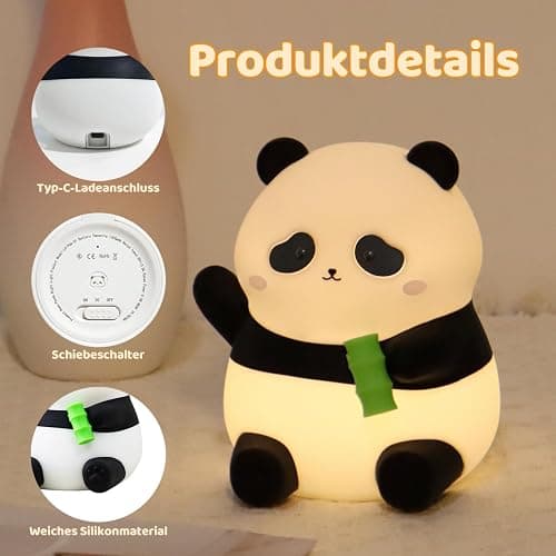 Rytinazzz Cute Panda Silicone Night Light, LED Squishy Lamp with 12H/50H Long Battery Life, 2 Levels Brightness by Tap Control, Rechargeable Soft Light for, Kids Bedroom Decor & Gifts for Boys Girls thumbnail 8