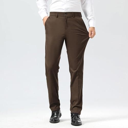 Plaid&Plain Men's Dress Pants Slim Fit Stretch Khaki Pants Wrinkle Free thumbnail 2