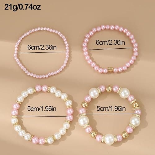 COLORFUL BLING Layered Pearl Stretch Bracelets Set for Women Daisy Flower Heart Star Simulated Pearl Stackable Elastic Bracelets Chunky Beaded Ball Adjustable Multilayer Bangles Wedding Jewelry Gift thumbnail 5