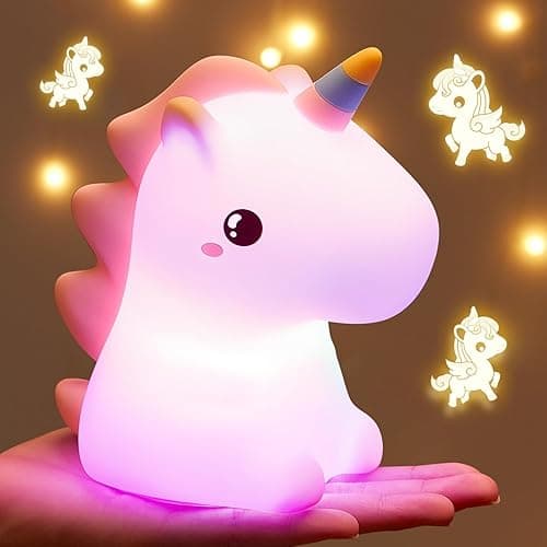 Unicorn Toys, Night Light for Kids Night Light,16 Colors+Silicone+Dimmable+12 Hours Use Nightlight for Kids Room,Unicorn Toys for Girls Age 4-6, Cute Gifts for Girls, Baby,Toddler Girl Room Decor - Pink
