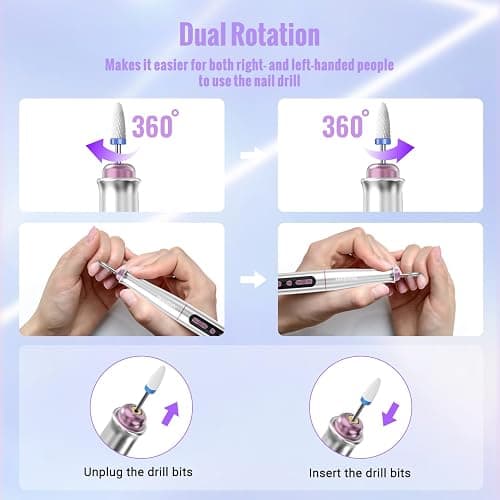 Denabuty Cordless Electric Nail Drill Machine, 13 in 1 Nail File Kit 35000RPM Professional Portable Rechargeable E File for Acrylic Polish Gel Removal Manicure Pedicure Set with 5 Speeds DN-2402 thumbnail 6