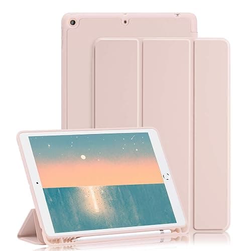 GHINL for iPad 9th/8th/7th Generation Case (2021/2020/2019) iPad 10.2-Inch Case with Pencil Holder [Sleep/Wake] Slim Soft TPU Back Smart Magnetic Stand Protective Cover Cases(Light Pink) - Image 1