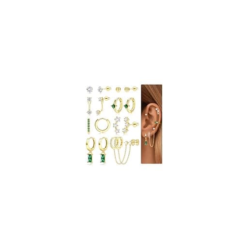 Thunaraz Small Gold Hoop Earrings Set for Women - 14K Gold Plated Hypoallergenic Huggie Hoop Studs Earring Stacks for Sensitive Ears - Cartilage Earring Sets for Multiple Piercing 8 Pairs - Image 1