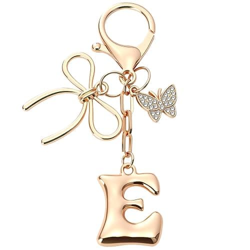 Sylixonae Bubble Initial Keychain with Bow & Butterfly - Gold Letter Bag Charms for Women, Cute Purse Handbag Accessories - Image 1