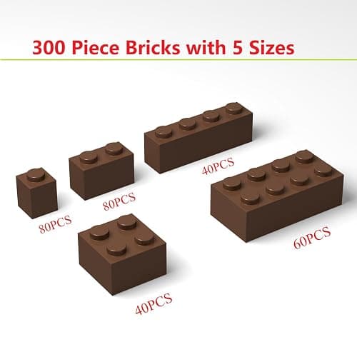 300Pcs Building Brick Bulk, Brown Bulk Bricks with 5 Sizes, Compatible with Lego and Parts and Pieces, Creative Halloween Christmas Building Block Toys for Boys Girls Ages 6 7 8 9 10 Years Old thumbnail 3