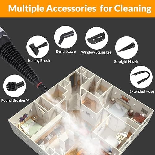 Handheld Pressurized Steam Cleaner with 12 pcs Accessories, Steamer for Cleaning, Steam Cleaner for Home Use, Steamer for Cleaning Car, Furniture, Floor, Upholstery, Grout and Tile, Deep Gray thumbnail 8