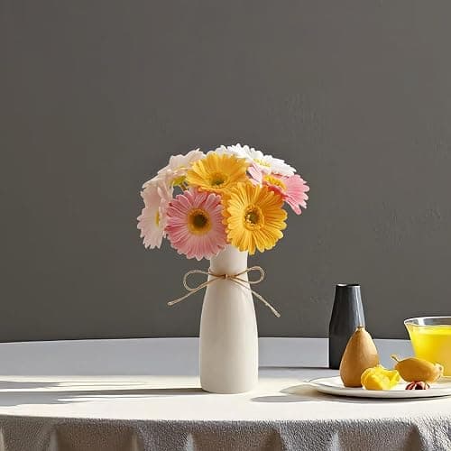 Small Vase White Ceramic Jute Rope Simple Vases for Home Decor Minimalist Modern Flower Vase Elegant Decorative Glossy Vase for Pampas Grass, Office, Living Room, Mantel and Bedroom Décor thumbnail 5