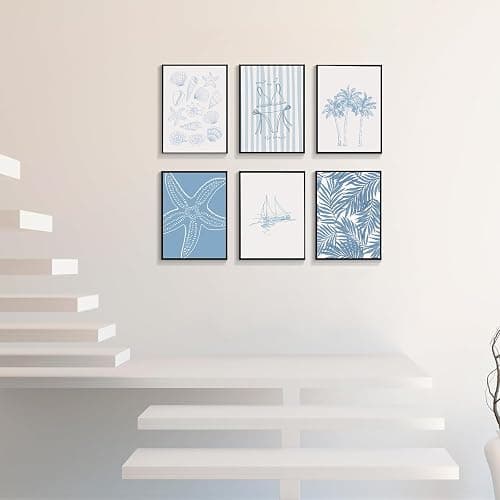 Blue Coast Bikini Shell Canvas Wall Art Fashion Swimwear Beach Aesthetic Wall Decor Preppy Coast Poster Print Artwork for Hallway Bedroom and Living Room Home Decor 8x10in thumbnail 4