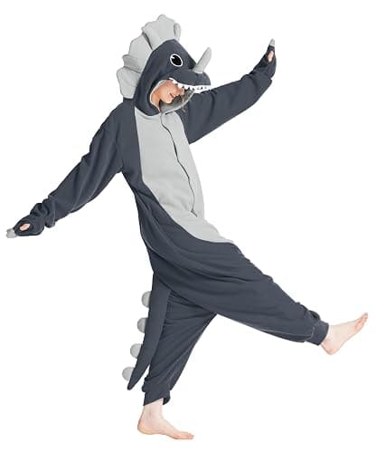Loiahoer Unisexe Triceratops Onesie Costume Déguisement Dinosaure Combinaison Pyjama,Animaux Carnaval Cosplay Costume de Halloween pour Femmes Hommes thumbnail 3