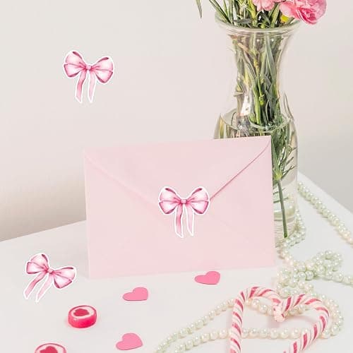 500Pcs Bow Pink Sticker,Watercolor Decor Vintage Waterproof Bow Aesthetic for Girls Scrapbook Crafts Laptop Party Favors Windows Water Bottle Decoration thumbnail 5