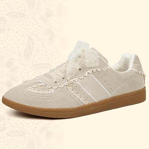 BeeLg Casual Sneakers for Women Lace Detail – Elegant Ribbon Lace-Up Fashion Sneakers with Leather Upper Memory Foam Insole and Slip On Trendy Casual Shoes for Women thumbnail 6