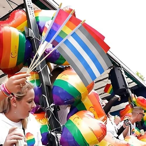Lebei 15 Different Small Gay Pride Stick Flags Mini Hand Held Rainbow LGBTQ Flag 5x8 Inch thumbnail 6